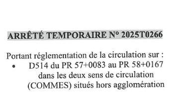 10.06.2025 Arrêté temporaire de circulation n°  2025T0266