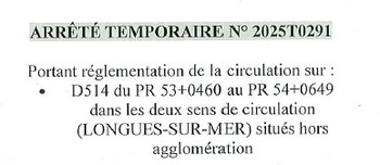 16.06.2025 Arrêté temporaire de circulation n° 2025T0291