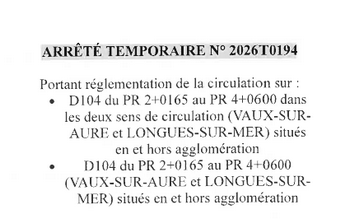 01.04.2026 Arrêté temporaire de circulation n° 2026T0194